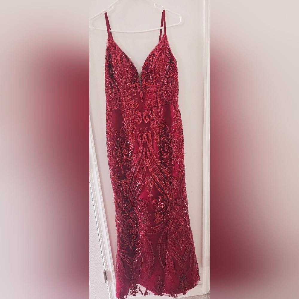 Deep red sequence formal gown